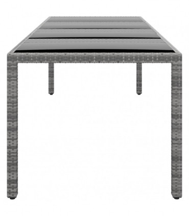 Garden Table 250x100x75 cm Tempered Glass and Poly Rattan Grey