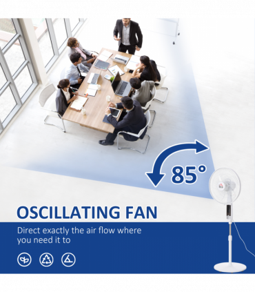 Pedestal Fan - Height Adjustable, 7.5 Hour Timer, 85° Oscillation, LED Panel