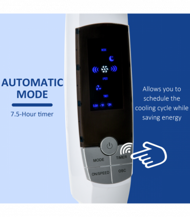 Pedestal Fan - Height Adjustable, 7.5 Hour Timer, 85° Oscillation, LED Panel