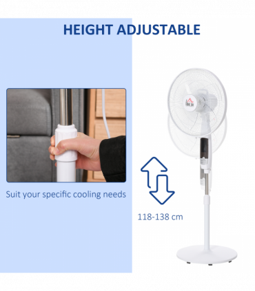 Pedestal Fan - Height Adjustable, 7.5 Hour Timer, 85° Oscillation, LED Panel