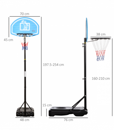HOMCOM Adjustable Basketball Hoop Stand w/ Wheels and Weight Base Blue
