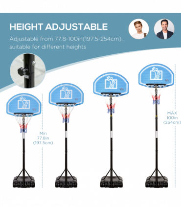 HOMCOM Adjustable Basketball Hoop Stand w/ Wheels and Weight Base Blue