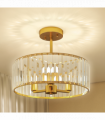 HOMCOM Semi Flush Mount Modern Crystal Chandelier Ceiling Light, Gold Tone