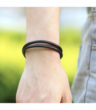 Men's Black Double Leather Bracelet -Men's Gift