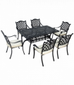 Outsunny 7-PC Cast Aluminium Patio Dining Set w/ Umbrella Hole & Cushion, Black
