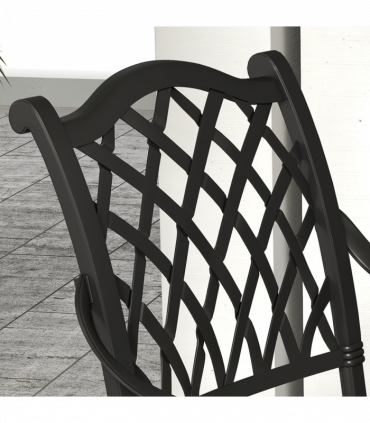 Outsunny 7-PC Cast Aluminium Patio Dining Set w/ Umbrella Hole & Cushion, Black