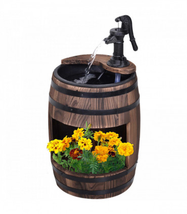 Outsunny Wood Barrel Pump Garden Fountain Water Feature Flower Planter Stand New
