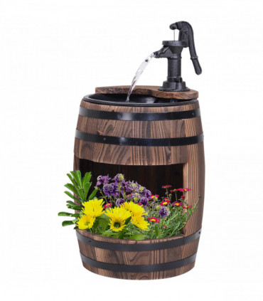 Outsunny Wood Barrel Pump Garden Fountain Water Feature Flower Planter Stand New