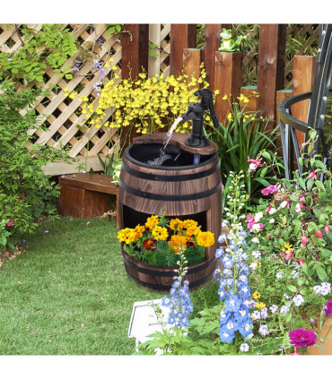 Outsunny Wood Barrel Pump Garden Fountain Water Feature Flower Planter Stand New