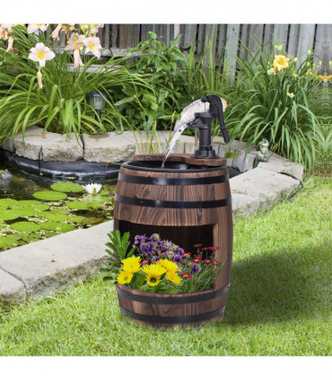 Outsunny Wood Barrel Pump Garden Fountain Water Feature Flower Planter Stand New