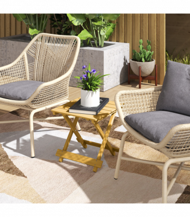 Outsunny Wooden Folding Garden Table, Folding Side Table, Nature Wood Finish