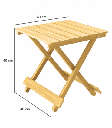 Outsunny Wooden Folding Garden Table, Folding Side Table, Nature Wood Finish