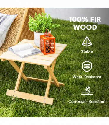 Outsunny Wooden Folding Garden Table, Folding Side Table, Nature Wood Finish