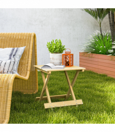Outsunny Wooden Folding Garden Table, Folding Side Table, Nature Wood Finish