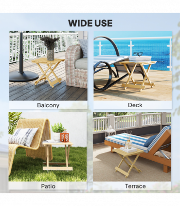 Outsunny Wooden Folding Garden Table, Folding Side Table, Nature Wood Finish