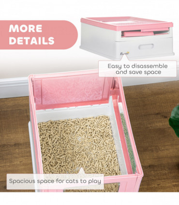 PawHut Hooded Cat Litter Box, Pet Toilet w/ Scoop, Tray - Pink
