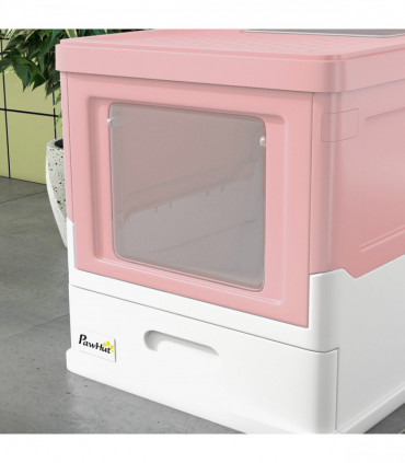 PawHut Hooded Cat Litter Box, Pet Toilet w/ Scoop, Tray - Pink