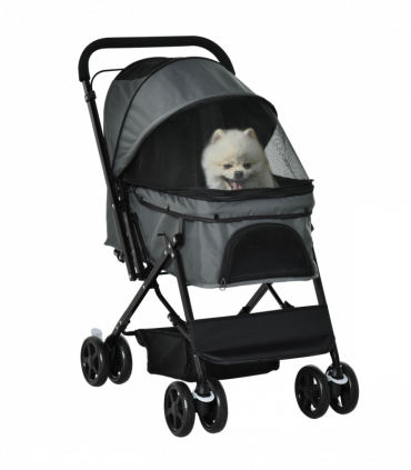 PawHut Pet Stroller Dog Foldable Travel Carriage with Reversible Handle, Grey