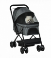 PawHut Pet Stroller Dog Foldable Travel Carriage with Reversible Handle, Grey