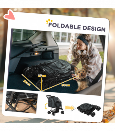 PawHut Pet Stroller Dog Foldable Travel Carriage with Reversible Handle, Grey