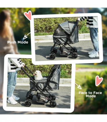 PawHut Pet Stroller Dog Foldable Travel Carriage with Reversible Handle, Grey