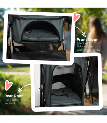 PawHut Pet Stroller Dog Foldable Travel Carriage with Reversible Handle, Grey