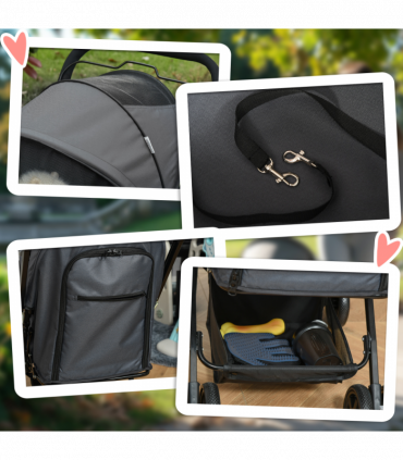 PawHut Pet Stroller Dog Foldable Travel Carriage with Reversible Handle, Grey