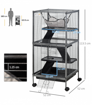 Rolling Small Animal Cage for Chinchillas Ferrets Kittens w/ Platform Ramp Tray