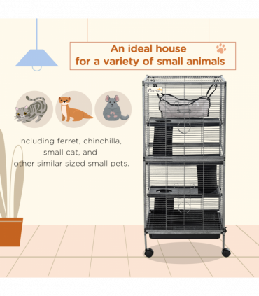 Rolling Small Animal Cage for Chinchillas Ferrets Kittens w/ Platform Ramp Tray