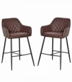 Set Of 2 Retro PU Leather Bar Chairs Set Stylish w/ Footrest Metal Frame