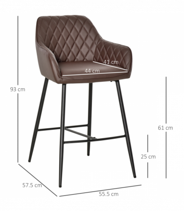 Set Of 2 Retro PU Leather Bar Chairs Set Stylish w/ Footrest Metal Frame