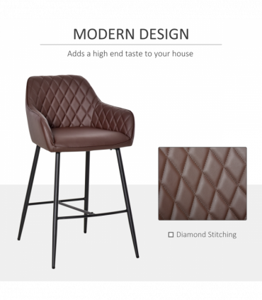 Set Of 2 Retro PU Leather Bar Chairs Set Stylish w/ Footrest Metal Frame