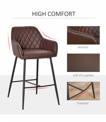 Set Of 2 Retro PU Leather Bar Chairs Set Stylish w/ Footrest Metal Frame