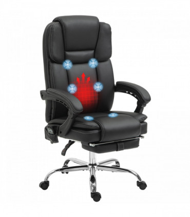 Vinsetto Massage Office Chair, PU Leather High Back Recliner, Black