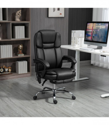 Vinsetto Massage Office Chair, PU Leather High Back Recliner, Black