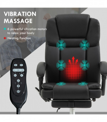 Vinsetto Massage Office Chair, PU Leather High Back Recliner, Black