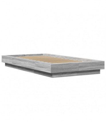 vidaXL Bed Frame with LED Lights Grey Sonoma 75x190cm Small Single Engineered Wood