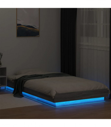 vidaXL Bed Frame with LED Lights Grey Sonoma 75x190cm Small Single Engineered Wood