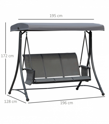 3 Seat Metal Fabric Backyard Patio Swing Chair with Canopy Top Outsunny