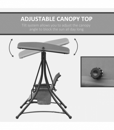 3 Seat Metal Fabric Backyard Patio Swing Chair with Canopy Top Outsunny