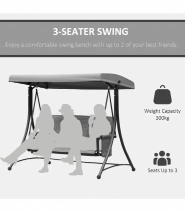 3 Seat Metal Fabric Backyard Patio Swing Chair with Canopy Top Outsunny