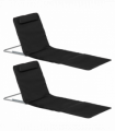 Outsunny 2 Pieces Outdoor Beach Mat Steel Reclining Chair Set w/ Pillow Black