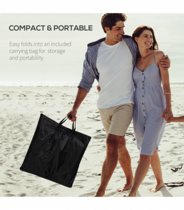 Outsunny 2 Pieces Outdoor Beach Mat Steel Reclining Chair Set w/ Pillow Black