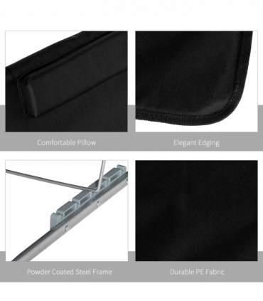 Outsunny 2 Pieces Outdoor Beach Mat Steel Reclining Chair Set w/ Pillow Black