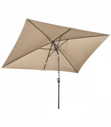 Outsunny 3x2m Patio Parasol Canopy Tilt Crank 6 Ribs Sun Shade Garden Khaki