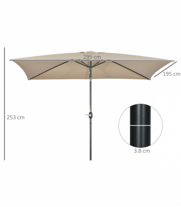 Outsunny 3x2m Patio Parasol Canopy Tilt Crank 6 Ribs Sun Shade Garden Khaki