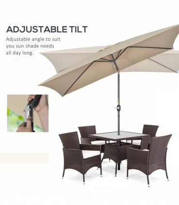 Outsunny 3x2m Patio Parasol Canopy Tilt Crank 6 Ribs Sun Shade Garden Khaki