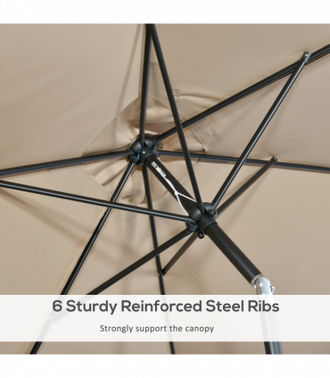 Outsunny 3x2m Patio Parasol Canopy Tilt Crank 6 Ribs Sun Shade Garden Khaki