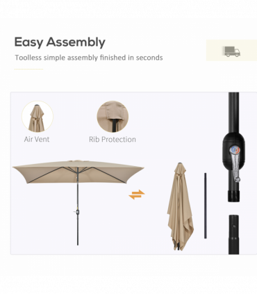 Outsunny 3x2m Patio Parasol Canopy Tilt Crank 6 Ribs Sun Shade Garden Khaki