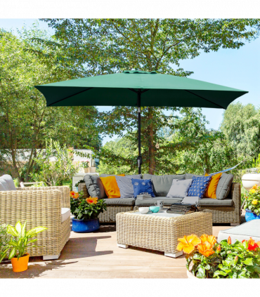 Outsunny 3x2m Patio Parasol Canopy Tilt Crank 6 Ribs Sun Shade Garden Green